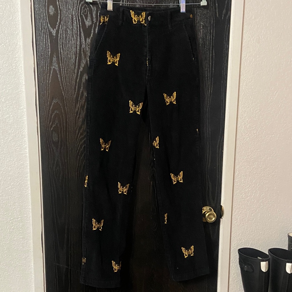 Lurking Class Corduroy Pants with Gold Butterfly Skull Embroidery Size 0